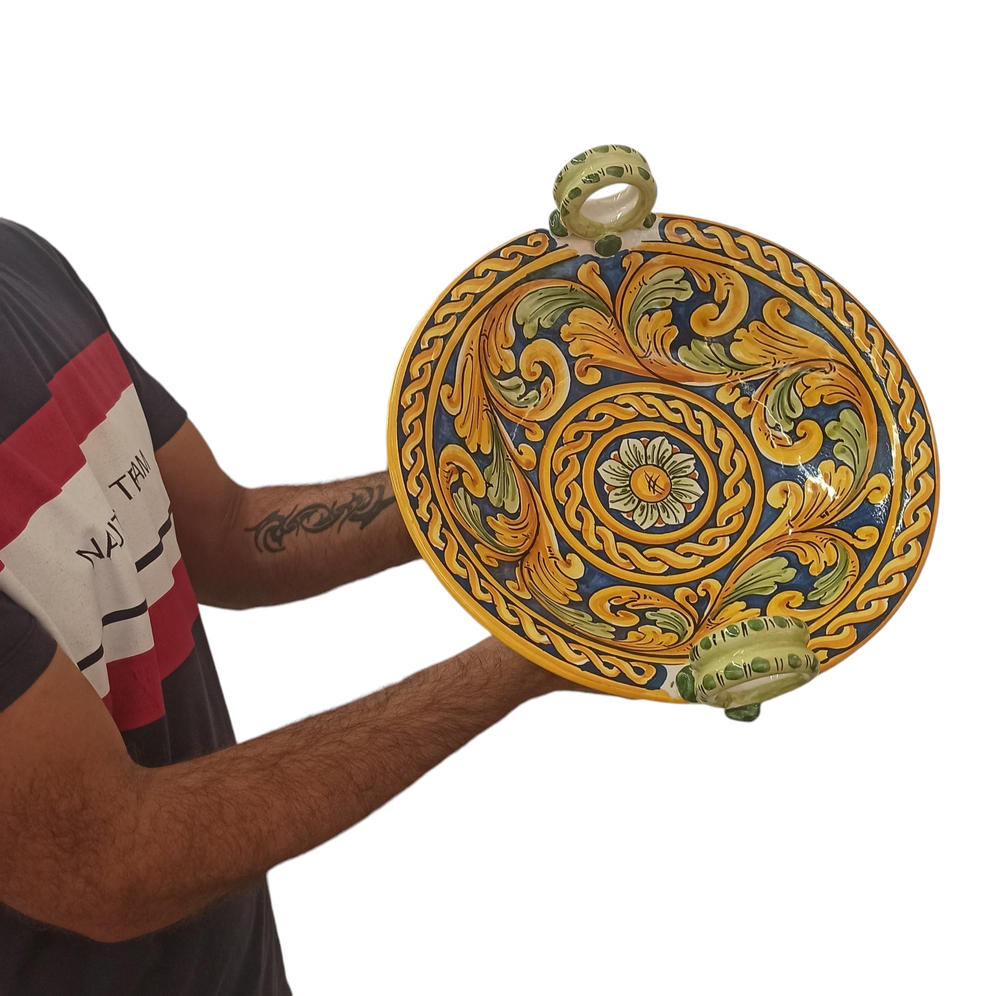 centrotavola alzata con decoro siciliano 
